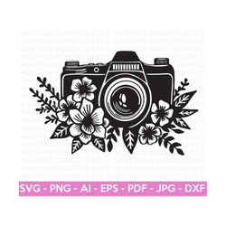 floral camera svg, photographer svg, photography svg, floral, photo taking svg, photographer shirt svg, cut files for cr