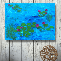 water lily painting. landscape water painting. modern contemporary artwork. original oil painting. floral painting.