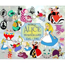 50 Alice in wonderland Svg Png, Alice in wonderland Instant Download Cut file Clipart Svg Bundle Cricut Silhouette Print