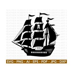 pirate ship svg, pirate svg, pirate ship silhouette svg, black ship svg, sailboat svg, pirate ship captain svg, cut file