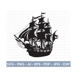 pirate ship svg, pirate svg, pirate ship silhouette svg, black ship svg, sailboat svg, pirate ship captain svg, cut file