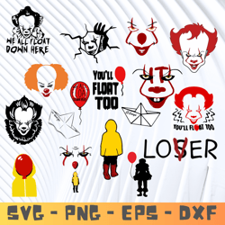 pennywise svg bundle , pennywise character svg ,pennywise cartoon svg, pennywise cutting files , pennywise layered files