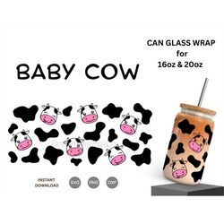 16oz | 20oz cow print beer can glass wrap svg, cow glass wrap svg, cow pattern, baby cow face glass can wrap, coffee cup