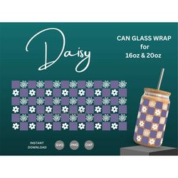 16oz | 20oz checkered daisy svg, beer can wrap, retro seamless daisies flowers pattern, beer can glass full wrap, coffee