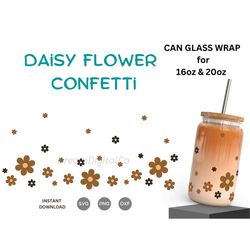 16oz | 20oz retro flowers glass can wrap, mini daisies beer glass can wrap svg, coffee glass can svg, daisy flower patte