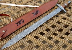 custom handmade damascus steel 30'' hunting sword with sheath gift for him, gift for husband, gift for friend