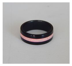 stylish black ring. carbon ring with synthetic opal. 5 3/4