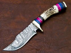 custom handmade damascus hunting knife fixed blade knife,