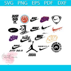 nike logo svg bundle, bundle 24 images just do it, nike swoosh cricut digital, cut file nike swoosh