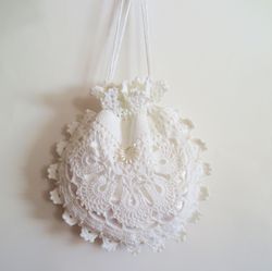 crochet wedding lace purse bridal lace handbag-flower white beaded hand crochet lace reticule evening bag gift for her