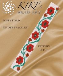 peyote pattern poppy field peyote bracelet pattern, peyote pattern for bracelet in pdf instant download