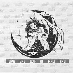 Moon Shine Witch Scene svg | Sexy Witch Clipart |  Moonshine svg | Celestial Cut File | Quarter Moon Stencil | Mystical