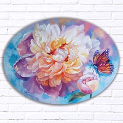 white peony peonies oil painting peony wall art painting on canvas floral original art flower wall decor butterfly art