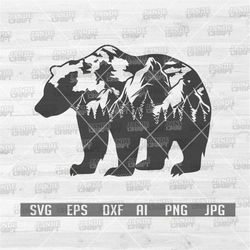 bear svg | bear png | outdoor scene svg | mountain scene svg | outdoor scene png | bear clipart | bear cutfile | outdoor