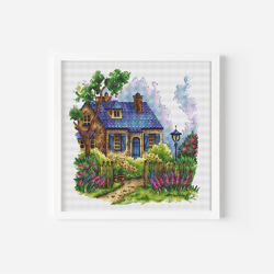 house cross stitch pattern pdf, cozy floral house counted cross stitch country house embroidery pattern vintage decor