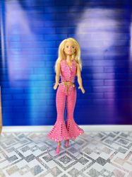 pink crochet pantsuit for standard barbie