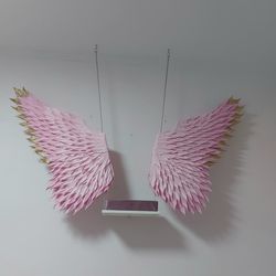 hanging swing set large wings pale gold pink feathers pink birthday backdrop baby shower gift family photoshoot