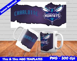 hornets mug design png, sublimate mug template, hornets mug wrap, sublimate basketball design png, instant download