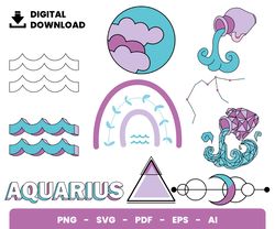 bundle layered svg, aquarius svg, zodiac signs svg, digital download, clipart, png, svg, cricut, cut file