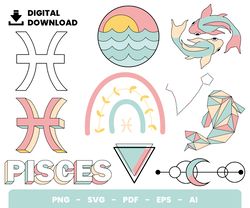 bundle layered svg, pisces svg, zodiac signs svg, digital download, clipart, png, svg, cricut, cut file