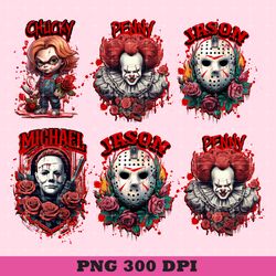 4 horror characters png, horror friends png, halloween character png, horror bundle png, horror movie png,