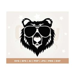 bear in sunglasses svg, bear svg, cool bear svg, bear cut files, bear files for cricut, bear clipart, bear png, bear dxf