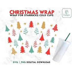 christmas tree 24oz venti cold cup svg - winter cold cup svg - merry christmas wrap for personalized 24oz venti cold cup