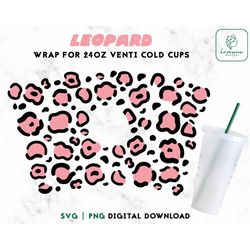 leopard print 24oz venti cold cup - animal print cold cup svg - cheetah full wrap for personalized 24oz venti cold cups