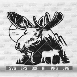 moose outdoor scene svg | camping t-shirt design png | campers life cut file | outdoor adventure stencil | traveler gift