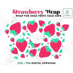 strawberry full wrap 24oz venti cold cup svg - strawberries cold cup svg - fruits wrap for cups, peaches svg, digital do