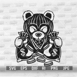 teddy the robber svg | bandit bear clipart | teddy robbing money bags stencil | gangster grizzly clipart | hipster teddy