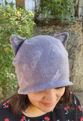 Digital Tutorial Felted Cat Hat. How To Dump A Grey Hat With Cats Ears. Felted Hat Master Class.