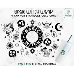 basic witch wrap 24oz venti cold cupsvg - magic tarot occult cold cup svg - witches svg full wrap for venti cold cups -