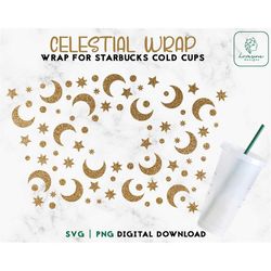 stars sky wrap svg, celestial cold cup svg, stars cold cup, moon stars 24oz venti cold cup wrap, svg cut file instant do