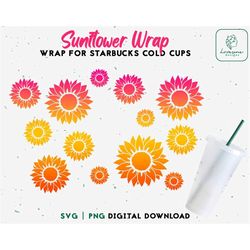 sunflower full wrap 24oz venti cold cup svg - sunflower cold cup svg - for personalized 24oz venti cold cups - digital d