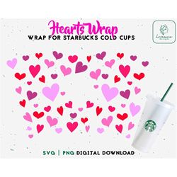 valentines hearts 24oz venti cold cup svg -  love cold cup svg - valentines full wrap for personalized venti cold cups -