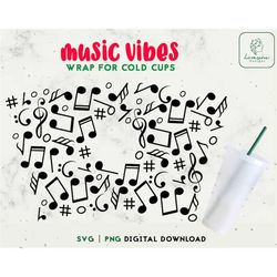 music 24oz venti cold cup svg - 24oz venti cold cup cold cup svg - musical notes full wrap for personalized cups - digit