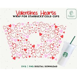 hearts 24oz venti cold cup svg - valentines cold cup svg - full wrap for personalized 24oz venti cold cups - digital dow