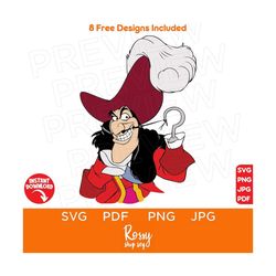 captain hook svg, peter pan svg, disneyland ears svg, files for cricut, instant download, cricut, clip art and image fil