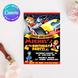mickey and the roadster racers invitation , mickey mouse party invitation, mickey mouse birthday invitation, mickey