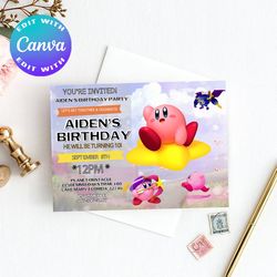 kirby invitation, kirby birthday invitation, kirby party invitation, kirby birthday party invitation, kirby invites