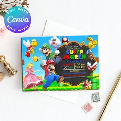 super mario  invitation, super mario  birthday invitation, super mario birthday party invitation, mario invitation,