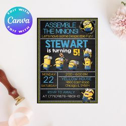 minion invitation, minion birthday invitation, minion birthday party invitation, minions invitation, minions birthday