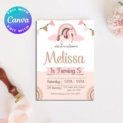 little pony pink invitation, pink horse invitation, pony invitation, little pony birthday, pink horse birthday invites