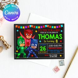 pj masks invitation, pj masks birthday invitation, pj masks birthday party invitation, pj masks theme, pj masks invites