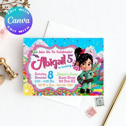 vanellope invitation, vanellope birthday invitation, vanellope birthday party invitation, vanellope birthday theme