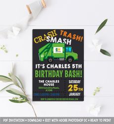 garbage truck invitation, garbage truck birthday invitation, garbage truck birthday party invitation, garbage truck