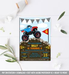 monster truck invitation, monster truck birthday invitation, monster truck birthday party invitation, monster truck card