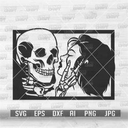 Skull Kissing svg | Til Death Do Us Part Clipart | Skeleton Head | Couple Shirt png | Skeletal Lovers Cutfile | La Muert
