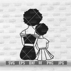 afro mom and daughter svg | mother and child bonding back view stencil | mom life cut file | kid life stencil | mother's